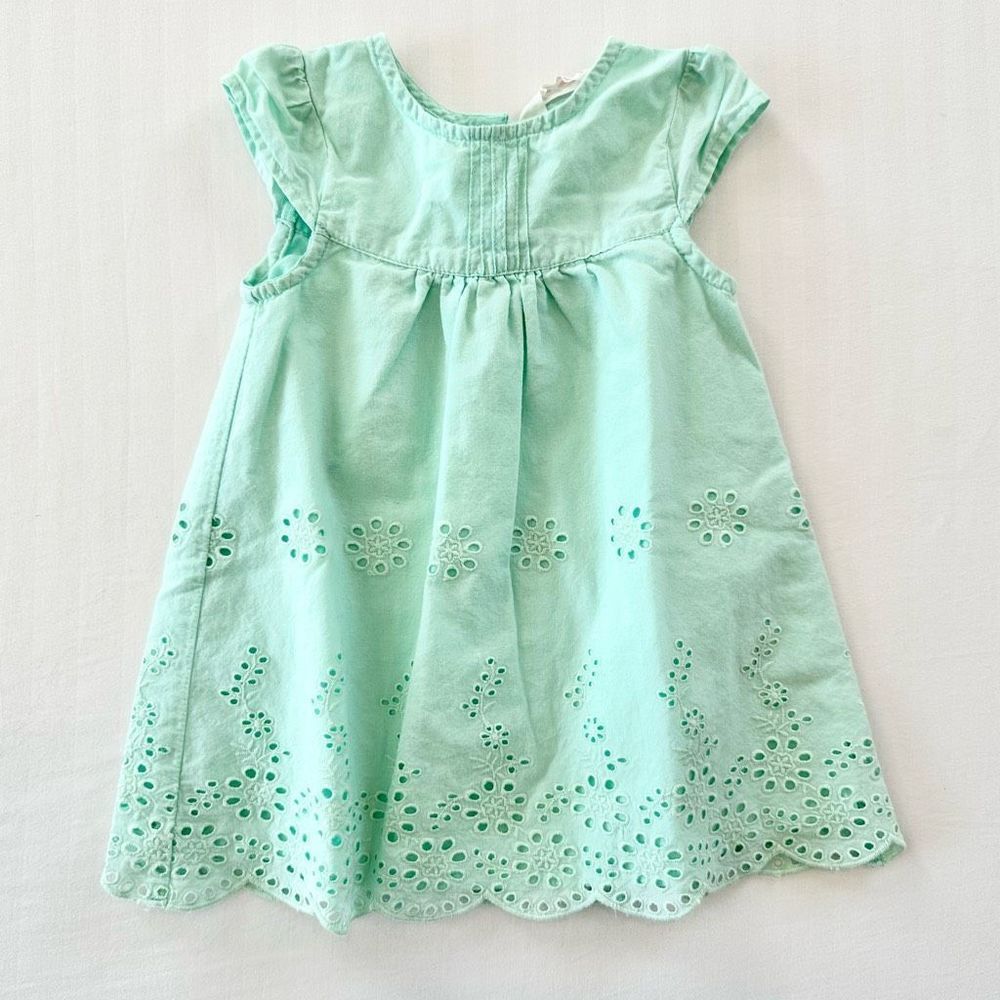 0-3M Baby Girl Pastel Mint Green Eyelet Dress